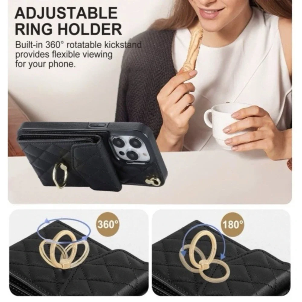 Crossbody Womens Leather Zipper Magnetic Card Wallet Phone Case Purse‎ Wine NEW